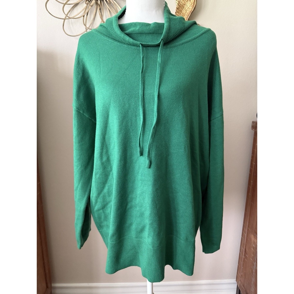 Design History XL Green Cowl Neck Tunic Sweater Rayon Blend Long Sleeve